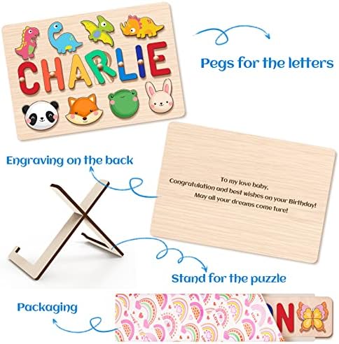 Personalized Name Puzzle for Kids, 1st Birthday Gifts for Girl Boy, Easter Basket Stuffers for Toddler, Custom Easter Christmas Baby Gifts, Toddler Learning Toys, Wooden Name Puzzles for Toddlers 1-3