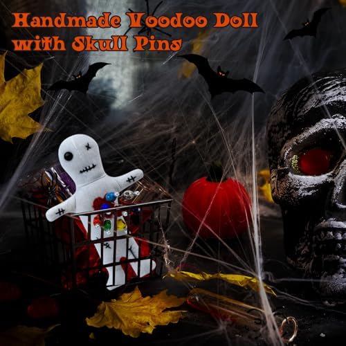 10Pcs Voodoo Doll Kit, Real Voodoo Dolls with 9 Skull Pins Creepy Ghost Doll Revenge Spells Voodoo Doll Relieve Stress Horror Doll for Halloween Christmas Birthday Gi-ft Ornament Decoration (White)
