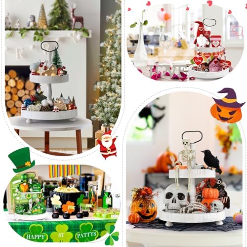 2 Tiered Tray Stand Decor, Wooden 13 Inch Tiered Tray Decor for Farmhouse, Kitchen, Coffee Bar, Home, Suit for Halloween, Fall Thanksgiving, Christmas, New Year