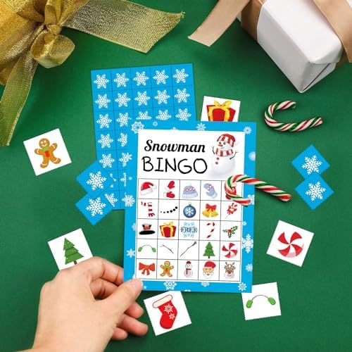 Christmas Games for Kids, Snowman Xmas Bingo Cards 24 Players for Family Large Group Winter Holiday Game Christmas Crafts for Kids Xmas Activities Party Favors Supplies Toys Gifts
