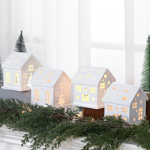 2 Set Christmas Village House Silicone Molds Plaster Epoxy DIY Craft Making Mold White House Buildings Lantern Casting Xmas Tabletop Decoration for Home Indoor Xmas