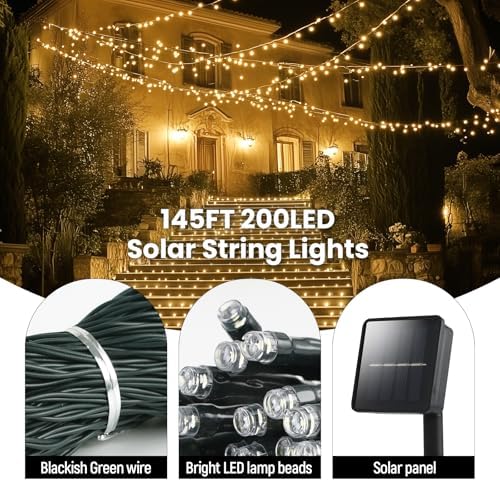 Solar String Lights for Outside, 2 Pack 200 Led Solar Christmas Lights Outdoor Waterproof 82ft Solar Fairy Lights 8 Lighting Mode Solar String Lights Idea for Garden,Courtyards,Trees(Warm White)
