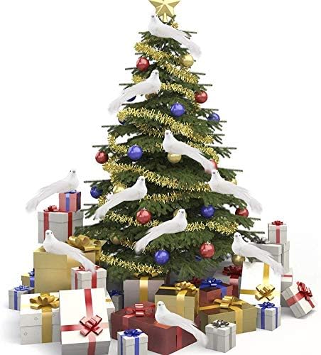 12Pcs Artificial White Doves, White Feathered Mini Birds White Doves Decoration with Metal Clip for Craft Home Garden Wedding DIY Decor Christmas Tree Ornaments