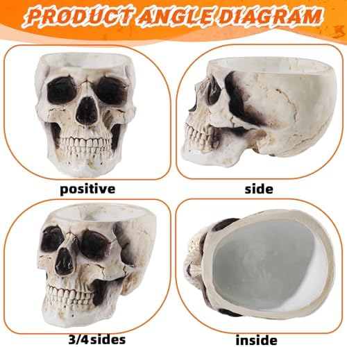 Skull Bowl, Halloween Skull Candy Dish, Human Head Flower Pot Planter Bowl, Resin Skull Head With Brain for Halloween Christmas Candy Servers