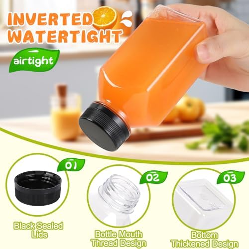 12 Pack Plastic Juice Bottles Empty Bottles with Caps Reusable Juice Containers with Leak-Proof Lids Black, Clear Bottles for Juicing, Milk, Smoothie, Drinking, and Beverages Christmas Gifts (8 OZ)