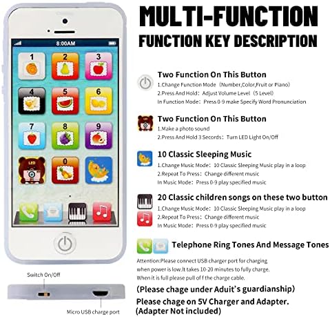 Cooplay Baby IQ Phone Toy Play Music Phone Shape Early Electronic Mobile Songs Learning Smartphone Toddler Education Lights for Christmas Kids