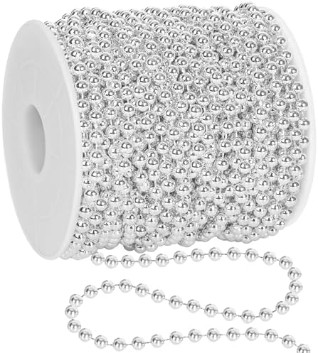 100 Feet Silver Christmas Tree Decor, Christmas Tree Garland Beads, Xmas Beads Chain Decorations Artificial Pearl Garland for DIY Xmas Fireplace Home Party Decor