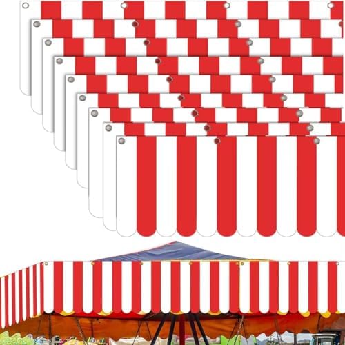 Preboun 12 Pcs Halloween Carnival Decorations Tent Circus Carnival Hanging Decorations Red White Striped Banner Circus Halloween Party Supplies Christmas Mardi Gras Theme Celebration Wall Games Props