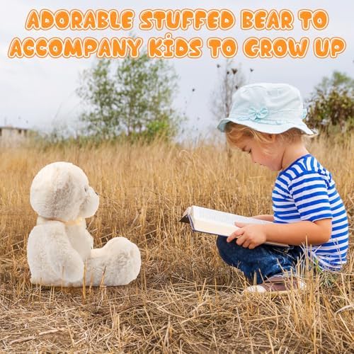 HyDren 2 Pack Plush Bear Stuffed Animals 18 Inch Cuddly Stuffed Bear Plushies with Bow for Birthday Gifts Baby Shower Party Favor Decors Operation Christmas Bulk(White)