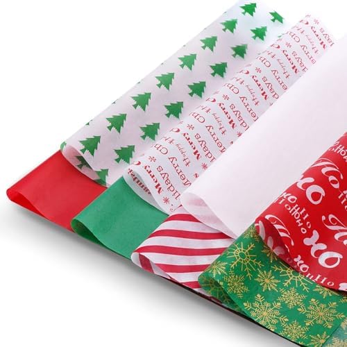 Blisstime Tissue Paper for Gift Bags 110 Sheets 13.8'' x 19.7'' Christmas Tissue Paper for Gift Wrapping, 8 Different Designs Christmas Wrapping Paper Bulk for DIY Crafts Holiday Decor (110)