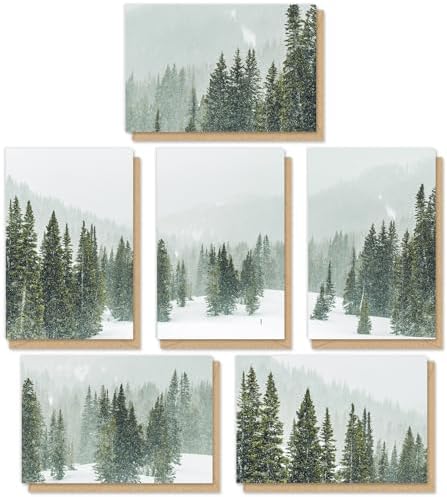Whaline 36 Pack Christmas Tree Cards with Envelopes Stickers Winter Forest Greeting Cards Blank Thank You Note Cards for Xmas Holiday Party
