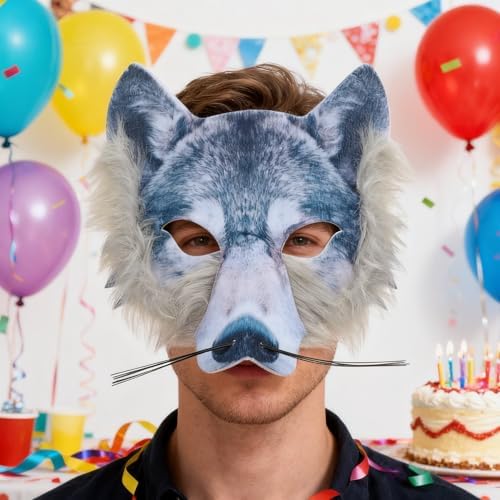 1Pcs Halloween Animal Face Mask - Wolf, Owl, Fox, Tiger Half Face Masquerade for Halloween