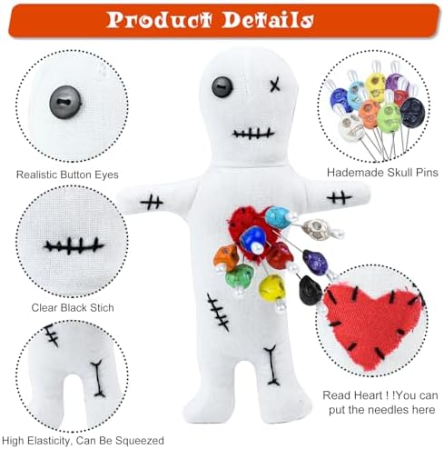 10Pcs Voodoo Doll Kit, Real Voodoo Dolls with 9 Skull Pins Creepy Ghost Doll Revenge Spells Voodoo Doll Relieve Stress Horror Doll for Halloween Christmas Birthday Gi-ft Ornament Decoration (White)