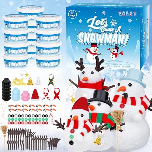 12 Pack Christmas Craft, DIY Snowman Kit for Kids, Build a Snowman Kit Indoor Decorations, Creative Kids Air Dry Modeling Clay, Xmas Activities Snowman Making Kit Toys for Holiday Favor Supplies