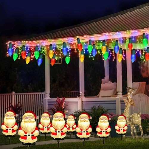 Upgraded 6-Pack Solar Christmas Garden Stake Lights, Outdoor Waterproof Solar Santa Claus Garden Stake Christmas Pathway Lights for Christmas Decorations Garden Lawn Pathway Patio (8 Modes)