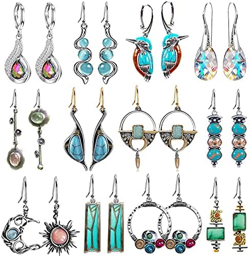 12 Pairs Teardrop Druse Crystal Drop Dangle Earrings for Women Cubic Zirconia Huggie Hoop Earring Jewelry Set Christmas Gifts