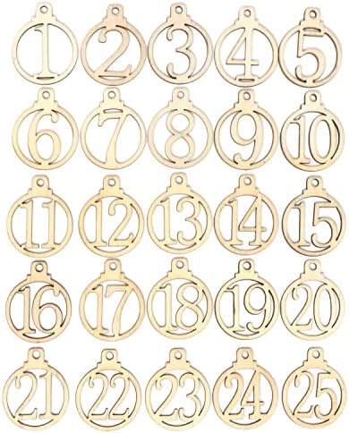 yueton 50PCS 1-25 Wooden Numbers Ornaments, Unfinished Number Wood Pieces Wood Slices Wood Chips, Wooden Gift Tags, for Birthday, Wedding, Halloween, Christmas, Thanksgiving, Advent, New Year