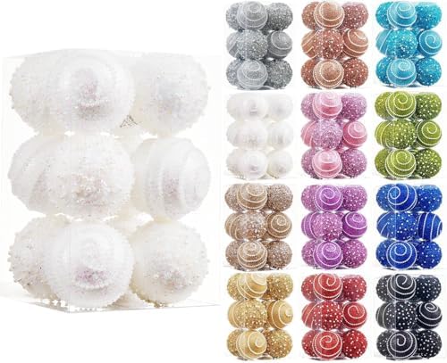 White Christmas Ball Ornaments, Christmas Ball Decorations Shatterproof Plastic Hanging Pearl Balls for Holiday Party(70mm/2.76", 12ct)
