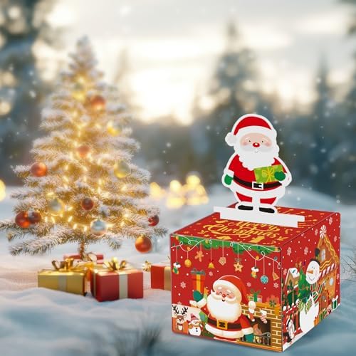 Christmas Money Box for Cash Gift Pull - Christmas Surprise Money Gift Box for Boys Girls - DIY Money Pull Box with 100Pcs Transparent Bags - BestGift for Kids Adults - Red