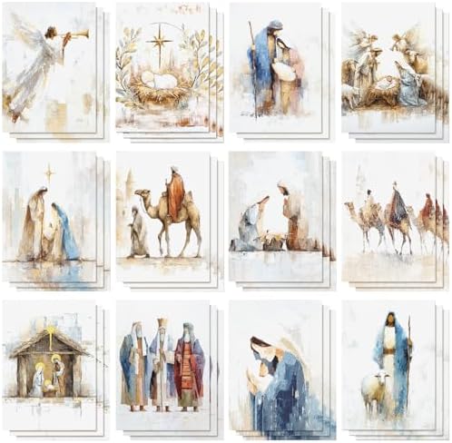 Cholemy 36 Set Nativity Scenes Christmas Cards with Envelopes Jesus Traditional Religious Holy Night Christmas Greeting Cards Nativity Scenes Church Xmas Decoration for Women Family Holiday Gift