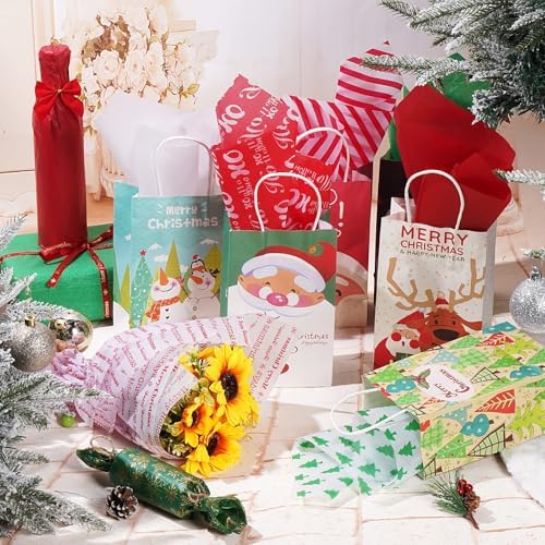Blisstime Tissue Paper for Gift Bags 110 Sheets 13.8'' x 19.7'' Christmas Tissue Paper for Gift Wrapping, 8 Different Designs Christmas Wrapping Paper Bulk for DIY Crafts Holiday Decor (110)