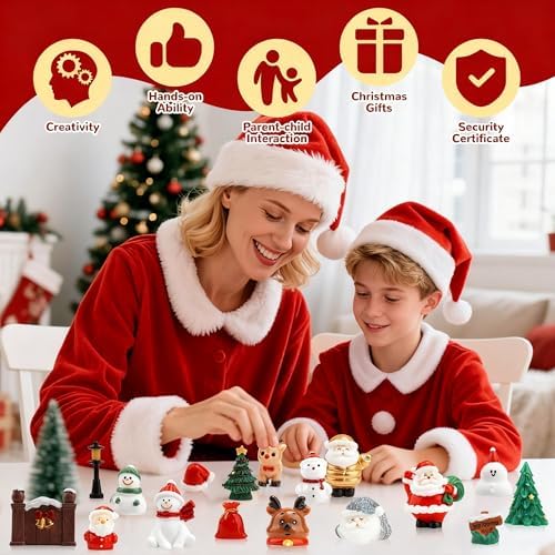 100+pcs Christmas Mini Resin Figures 71 StylesTiny Resin Animals Little Small Figures Christmas Party Favors Bag Fillers Garden Miniatures Figurines (Classic Christmas)