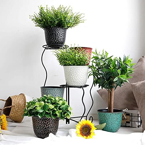 Worth Garden Plastic Round 8 Inch Planters for Indoor Plants Set of 6 Outdoor Resin Flower Pots Colorful with Drainage Hole Rubber Plug Retro Appearance Home Christmas Decorative Containers Multicolor