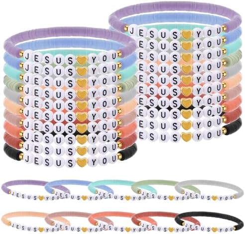 Landical 30 Pcs Jesus Loves You Bracelets Bulk Friendship Bracelets Christian Wristbands for Kids Religious Jesus Loves You Wristbands Halloween Non Candy Treats Christmas Sunday(Morandi)