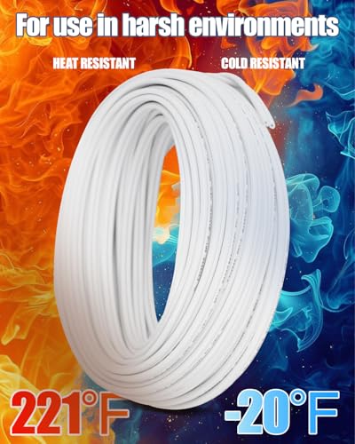18 Gauge SPT-1 Wire 50FT, UL Listed 18 AWG 2 Conductor Zip Cord Hookup Stranded Copper 18/2 Wire with 4 Vampire Plugs for Landscape Lighting, Christmas, Indoor/Outdoor String Lamp Cord, White