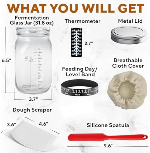 Ultimate Sourdough Starter Jar Kit 31.8 oz - Reusable Jar for Easy Bread Baking - Perfect to Make Your Sour Dough Starter - Easy to Use & Clean - Complete Sourdough Starter Kit - Great Christmas Gift