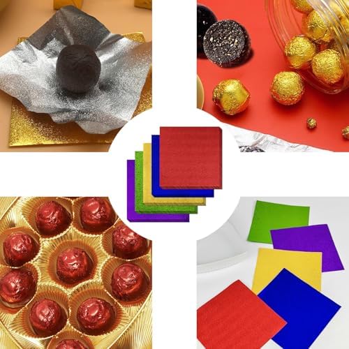 100 PCS Foil Candy Wrappers, 4x4 inches Chocolate Candy Wrappers aluminum foil sheets, DIY Homemade Candy Packaging for Christmas, Easter, Thanksgiving, and Birthday Party (Gold)