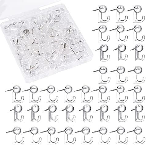 100Pcs Push Pin Hooks, Clear Plastic Thumb Tacks Hook, Heads Pin Tacks, Decorative Wall Thumb Tacks for Cork Board, Bulletin Board, Photo Wall, Map, Calendar, Christmas Decorations
