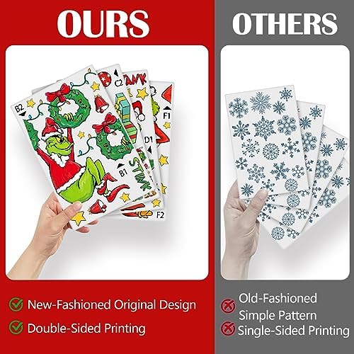 Yovkky Merry Christmas Grinch Window Clings, Xmas Tree Max Dog Wreath Sign 2026 New Year Green Red Stickers Decals Decor, Stink Stank Stunk Funny Winter Holiday Home Kitchen Decorations