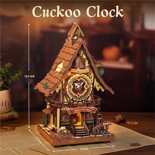 ROKR 3D Wooden Puzzles for Adults, Cuckoo Clock Model Kit, Room Home Decor DIY Watch Making Kit Functional Mechanical Building Toys, Hobbies Birthday Christmas Day Gifts for Men Women 14+