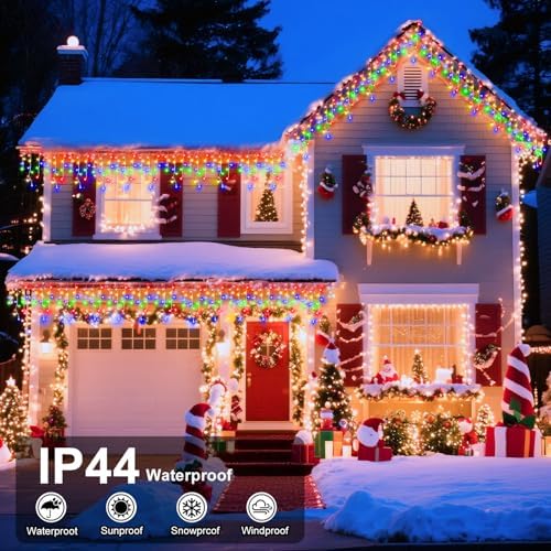 XURISEN 66ft Christmas Lights Decorations Outdoor, 640 LED 8 Modes Curtain Fairy Lights with 120 Drops,Plug in Waterproof Timer Memory Function for Christmas Holiday Wedding Party Decor(Multicolor)