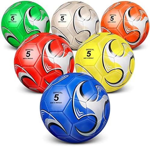 Deekin 6 Pcs Operation Christmas Deflated Soccer Ball with Pump Official Outside Sport Soccer Machine Stitched Ball for Indoor Sport Training Practice Birthday Gift for Child Adult