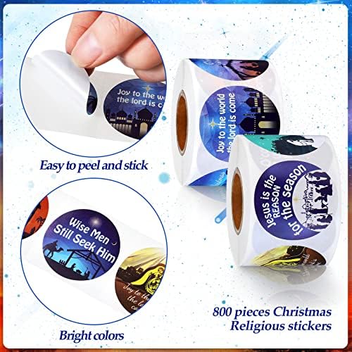 Containlol 800 Pcs Christmas Religious Stickers Christmas Nativity Stickers Jesus Sticker Christian Xmas Faith Roll Sticker Labels for Kid Xmas Cards Envelopes Candy Favor Craft, 16 Designs(Classic)