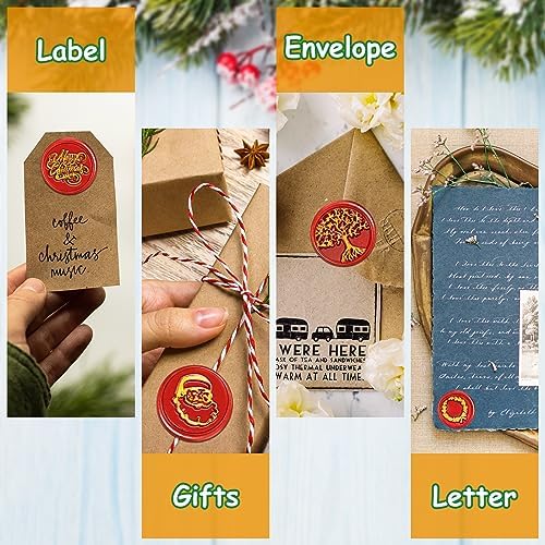 Xuniea 12 Pieces Christmas Halloween Wax Seal Stamp Set Seal Wax Stamps with Wooden Handle, Melting Spoon, Metallic Pen for Vintage Stamp Decoration (Classic Style)