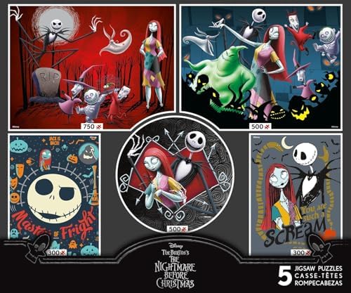 Ceaco - 5 in 1 Multipack - Disney - Tim Burton's The Nightmare Before Christmas - (2) 300 Piece, (2) 500 Piece, (1) 750 Piece Jigsaw Puzzles