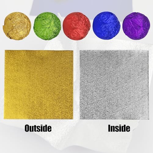 100 PCS Foil Candy Wrappers, 4x4 inches Chocolate Candy Wrappers aluminum foil sheets, DIY Homemade Candy Packaging for Christmas, Easter, Thanksgiving, and Birthday Party (Gold)