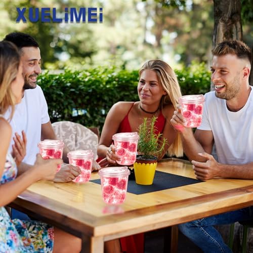 12oz Disposable Stemless Glasses With Strawless Sip Lids,PET Disposable Drinking Cups,Clear Plastic Wine Glasses for Parties Birthday,Wedding,Meeting,Christmas Party Supplies. (50, Pink)