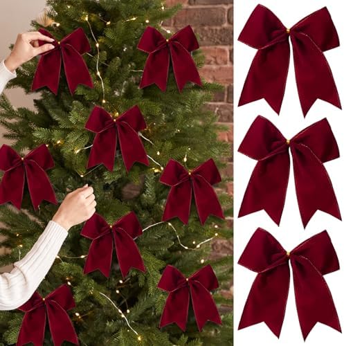 15 Pcs Velvet Bows for Christmas Tree - 6 Inch Vintage Velvet Ribbon Christmas Bows for Gift Wrapping Xmas Tree Topper Bow Ornaments for Garland Wreath Bows Decor (Burgundy)