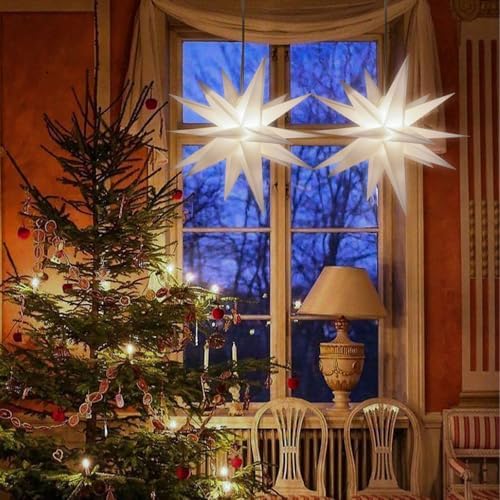 2 Pack 18-Pointed Moravian Star Christmas Lights Decorations with Timing Function, Hanging Outdoor/Indoor Christmas Star Decor, Warm White (18")