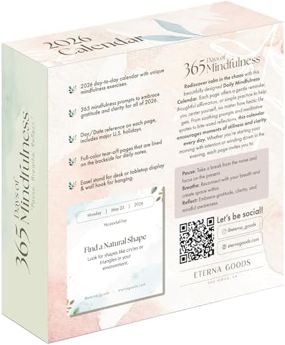 2026 Mindfulness Daily Desktop Calendar | Day To Day Tear Off Calendar with 365 Positive Affirmation Exercises for a Year of Calm Self Care, Box Calendar Gift For Women, Christmas Stocking Stuffer Gift for Home or Office