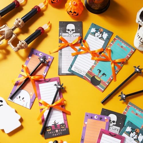 Yexiya 200 Sheets Halloween Christmas Notepads Halloween Sticky Notes to Do List Notepad with 10 Pen for Christmas Party Shopping List Gift, 7.5 x 3.2 Inch (Ghost)