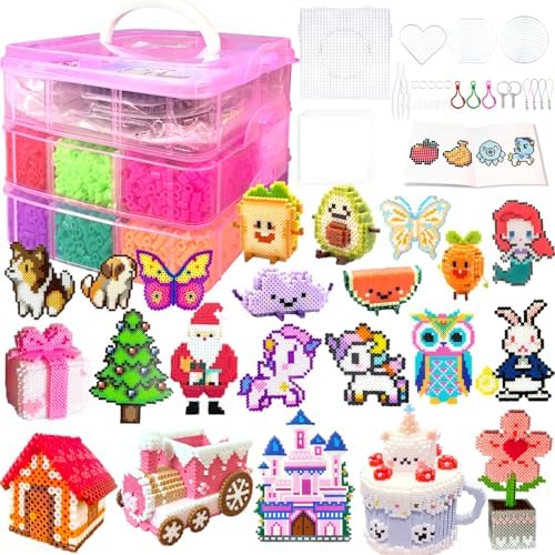 11000 Fuse Beads Kit - 20 Colors 5mm Bead Craft Set with Storage Box, Pegboard, Ironing Paper and Accessories, Arts and Crafts Kits for Kids Age 5+ Christmas Birthday DIY Craft Gift for Girls & Boys
