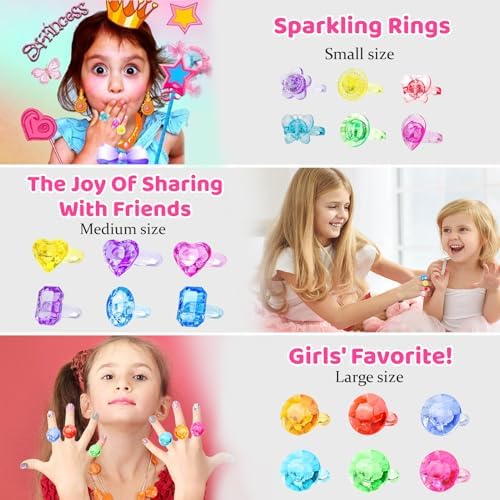 100pcs 3-Size Gem Diamond Rings Toys for kids&Unisex Adult,Bulk Plastic Ring Princess Party Favors Dress Up Jewel Ring,Goodie Bag Stuffers Fillers Carnival Prizes, Little Girl Christmas Birthday Gift