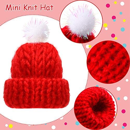 Chuangdi 24 Pieces Mini Knitting Hats Mini Doll Hats for Christmas Ornaments DIY Art and Craft(Green, Red)