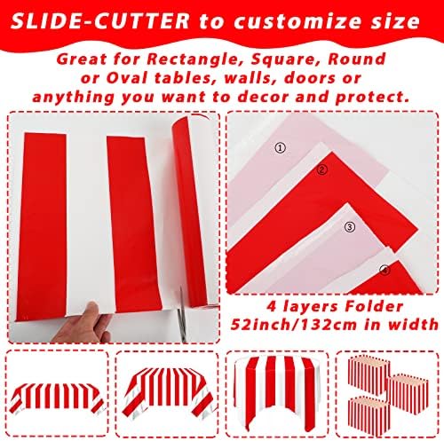 100Ft Long Tablecloth Roll Red and White Striped Tablecloth Carnival Circus Tent Party Supplies Halloween Christmas Plastic Picnic Table Cover for Birthday Party Circus Backdrop Banner Decoration