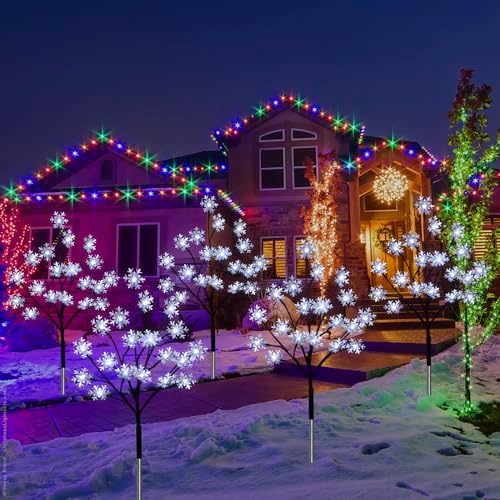 4-Pack 80LEDs Solar Christmas Snowflake Stake Lights, 8 Modes Solar Snowflake Christmas Decorations Outdoor Lights, Waterproof Outdoor Xmas Decorations for Garden Yard Pathway Walkway